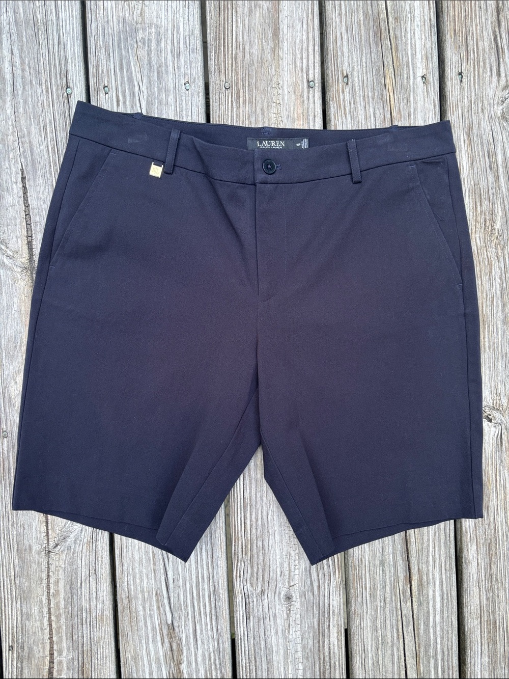 LAUREN RALPH LAUREN Navy Stretch Casual Chic Cotton Golf Bermuda Shorts Size 14P
